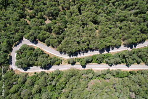 Bild auf Leinwand Top view of hairpin turn on the road between Vilaplana and Mussara on sunny summer day