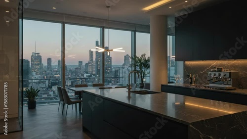 Modern city view kitchen