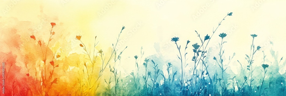Fototapeta premium Vibrant Apricot Dreamscapes with Creamy Yellow Sunbeams Dancing Among Delicate Floral Watercolors