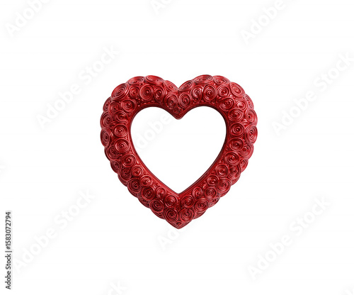 Captivating Lucid Realism, A Beautifully Crafted Red Glossy Heart-Shaped Photo Displaying Intricate Circular Details and Reflections