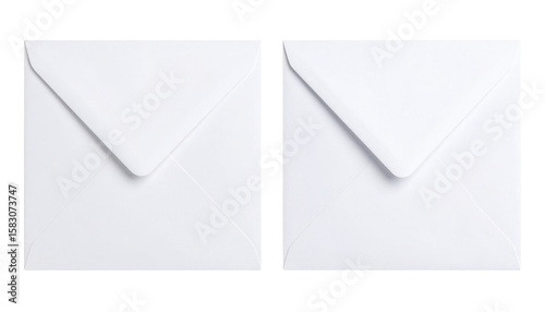 Two white, square envelopes are shown side by side, both sealed with their flaps folded neatly.