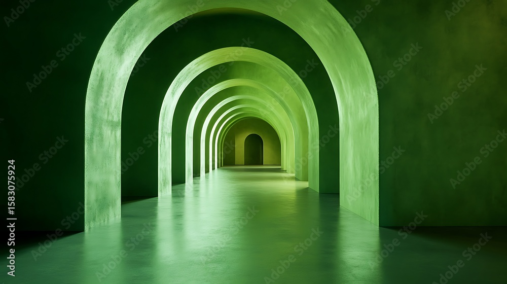 Obraz premium Green arched tunnel, minimalist, empty