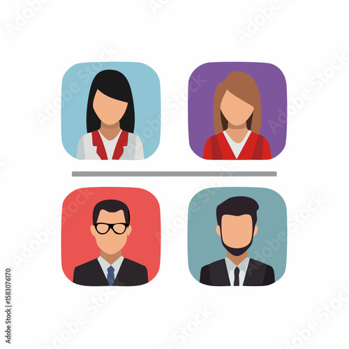 Flat, stylized illustrations of four diverse individuals, presented in square frames.