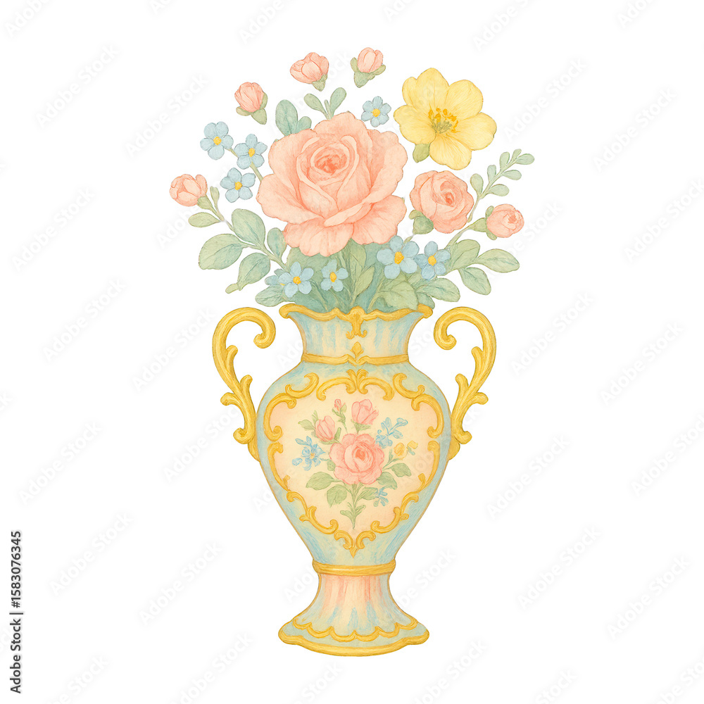 Obraz premium PNG Elegant floral vase illustration.