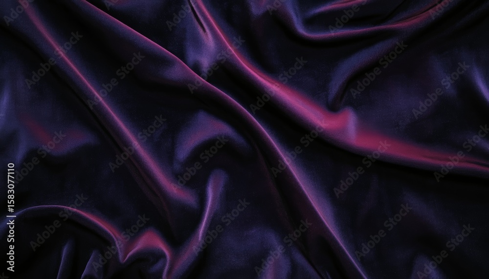 Fototapeta premium Luxurious Black and Deep Purple Silk Fabric with Soft Folds Creating a Rich Visual Scene