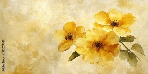 Delicate Watercolor Floral Blooms on a Creamy Beige Background, Capturing a Dreamy and Elegant Scene