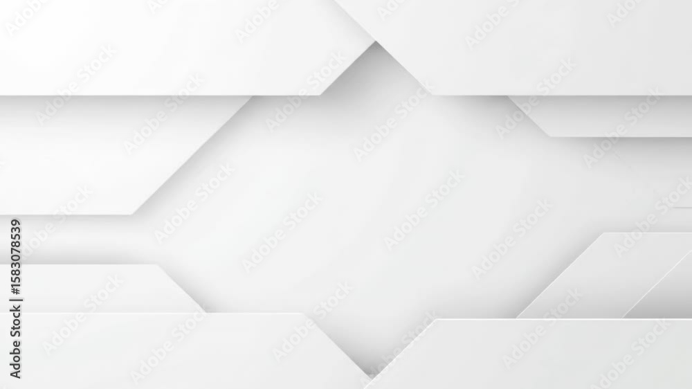 White abstract design featuring geometric shapes  layers creating depth