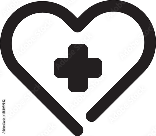 Heart with Medical Cross Icon – Healthcare and Clinic Support Symbol