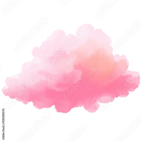 A watercolor-style pink cloud isolated on a transparent background.
