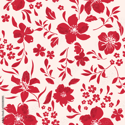 Red cherry flower seamless pattern