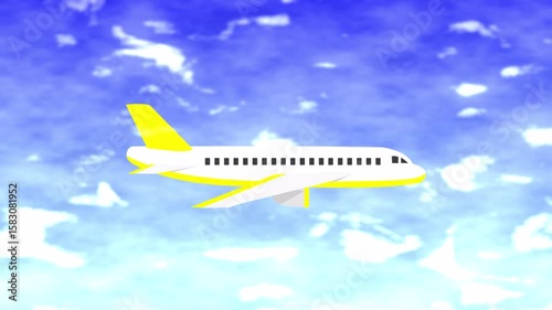 Plane fly through clouds animation,  plane flying in sky animated with alpha channel, plane flying with clouds loop animated.