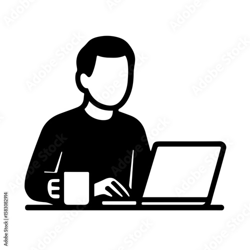 Businessman Working on Laptop with Coffee Mug