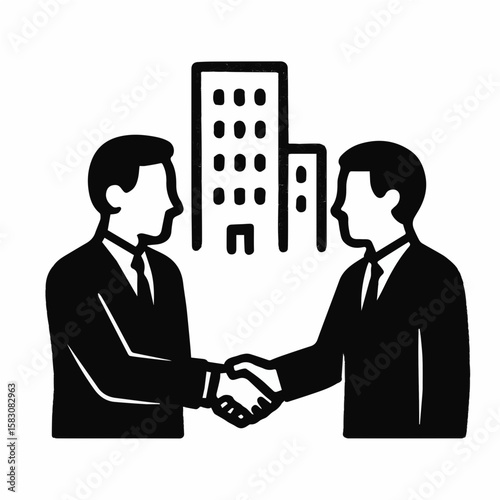 Businessmen Shaking Hands with City Background
