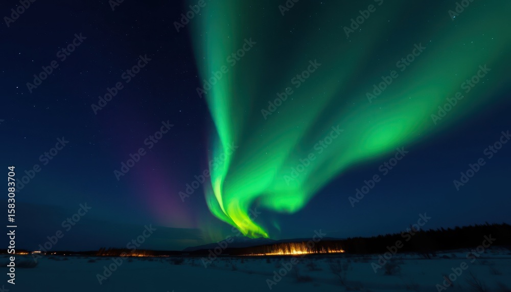 Naklejka premium Stunning display of the Northern Lights illuminating the night sky over the landscape