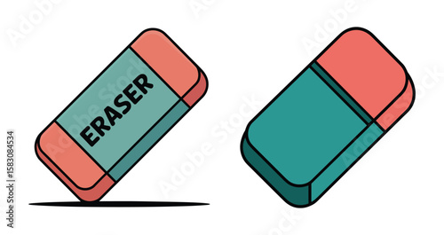 Two colorful erasers one with the word eraser written on it