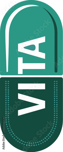 Green capsule with the word vita written vertically on a transparent background isolated on transparent background