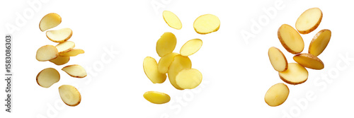 Floating potato slices isolated on transparent background