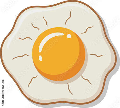 Cartoon fried egg with yellow yolk and white isolated on transparent background