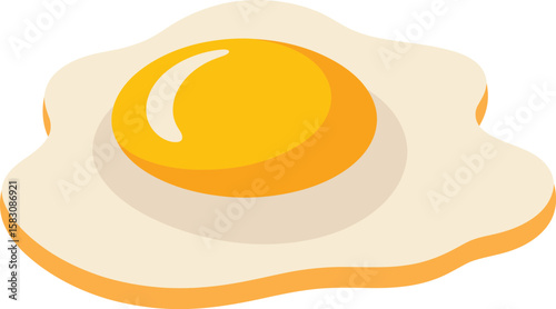 Stylized fried egg with bright yellow yolk isolated on transparent background