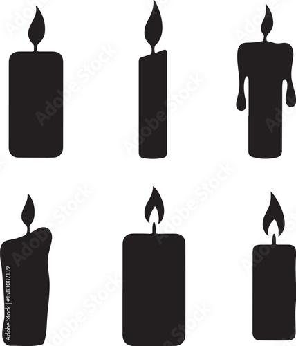 Set of candle silhouette. candle silhouettes design. Elegant set of candle silhouette vector illustration. birthday candle silhouette design