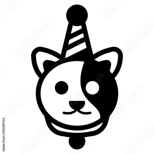 Cat with Party Hat Solid Black
