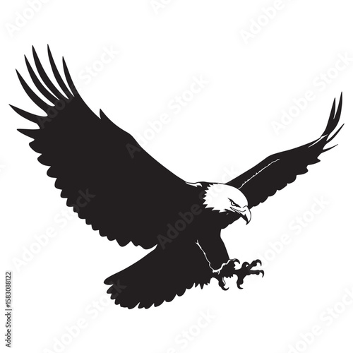 Majestic bald eagle silhouetted in flight depicting freedom and power in black and white