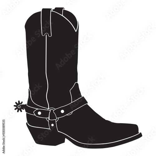 Silhouette of a cowboy boot with spur vector illustration for design and western themes