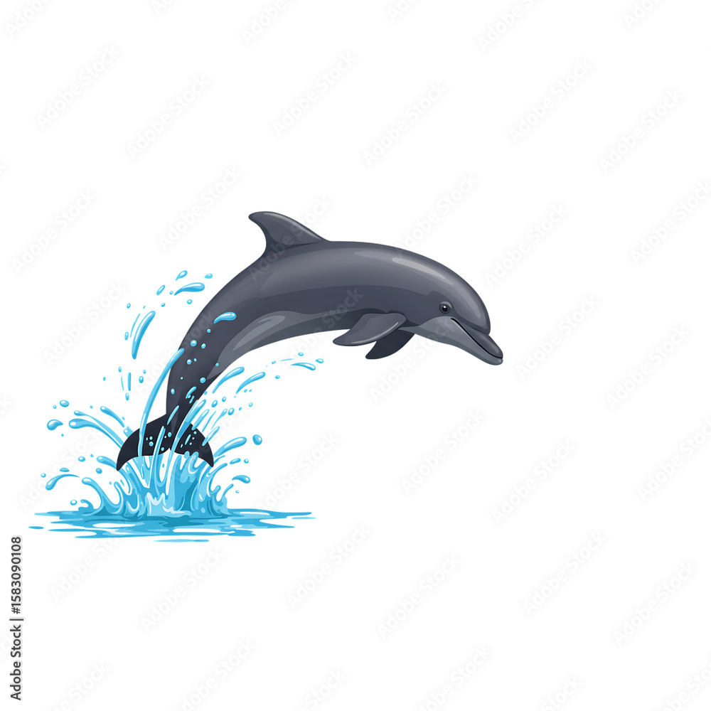 Obraz premium Gray Dolphin Leaping from Vibrant Blue Water on Transparent Background