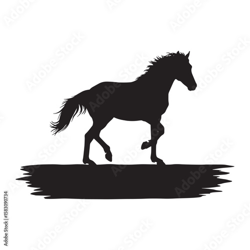 Silhouette of a majestic horse running on white background with brushstroke effect