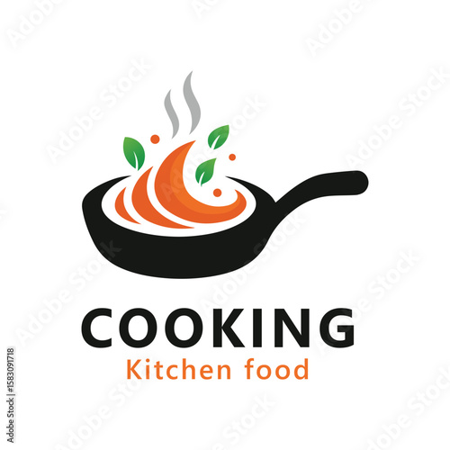 Cooking food logo with pan chef vector element cook fried noodles logo icon design elements