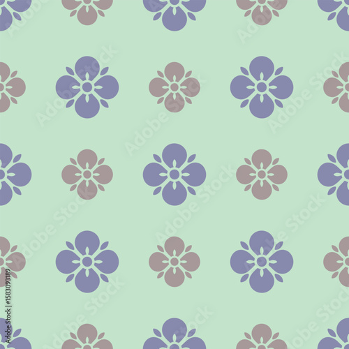 A pattern of flowers in various colors and sizes. The flowers are arranged in a grid-like pattern, with some overlapping and others standing alone. The overall effect is a sense of harmony and balance