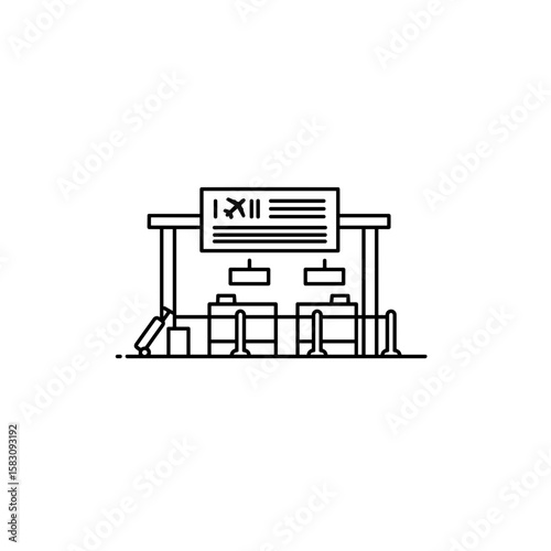 Airport terminal illustration, boarding area design, travel concept, minimalist style