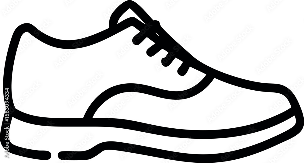 Black outline of a single lace up shoe footwear sneaker