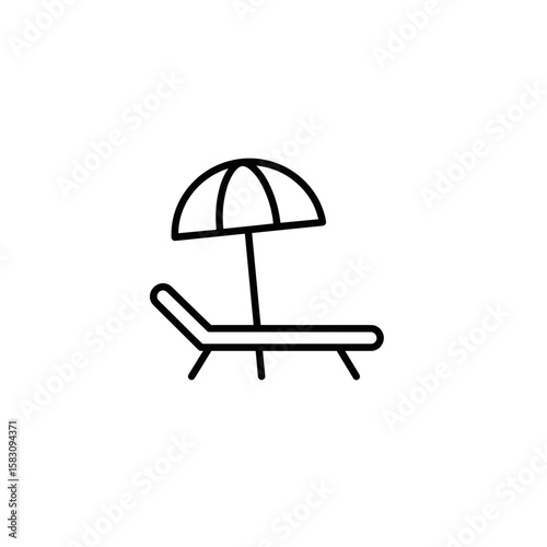 Sun lounger with parasol outline icon for branding or advertising