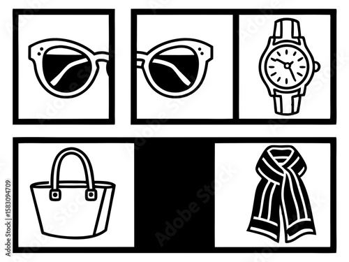 Fashion accessories collection featuring sunglasses watch bag and scarf