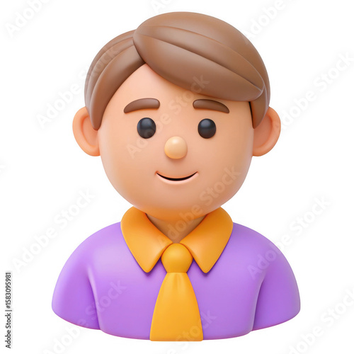 3d cartoon man avatar with tie isolated on transparent background