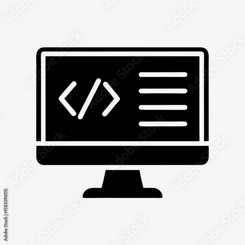 Programming Code on Monitor Icon - Web Development Symbol