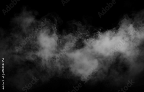 Ethereal cloud of mist against a stark black backdrop evokes a sense of mystery and serene stillness.