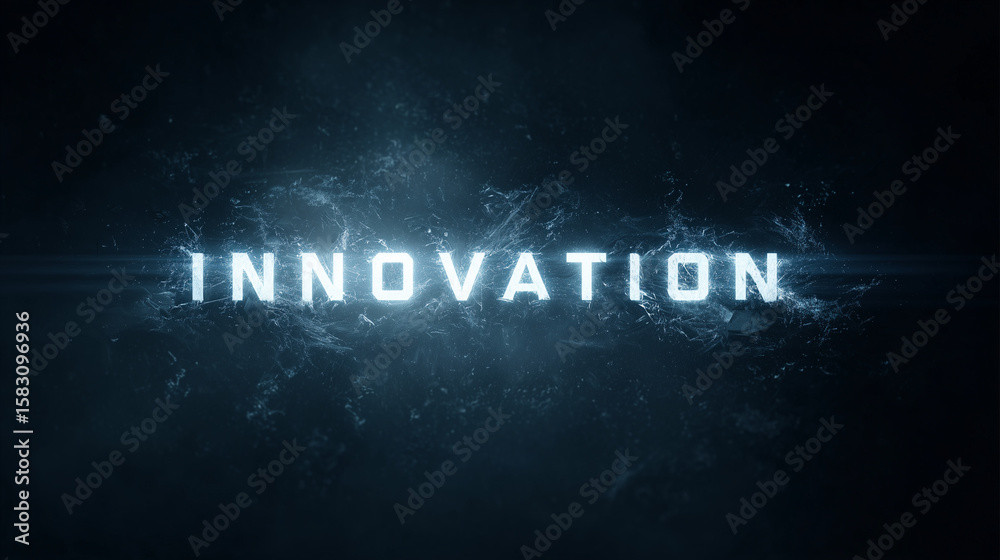 Futuristic “Innovation” text with digital particle effect Futuristic “Innovation” text with digital particle effect