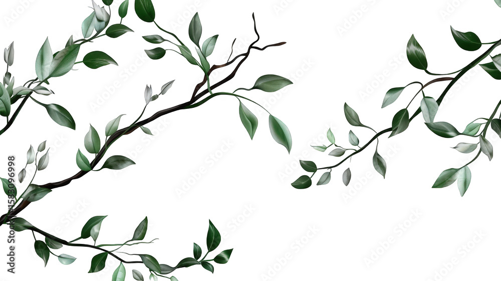 Fototapeta premium Realistic Branches with Green Leaves on Transparent Background