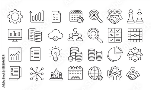 Business Strategy and Analytics Icon Set in Line Art Style