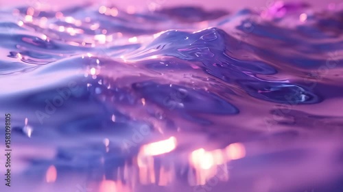 Abstract Purple Water Surface with Bokeh Lights and Reflective Ripples