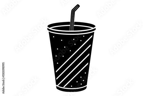Stylized Soda Cup Silhouette with Condensation Lines on White Background