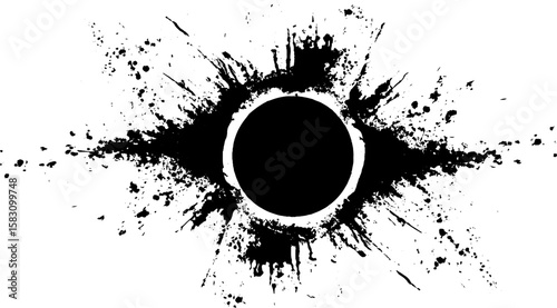 Circular frame with black ink splatter design for creative projects