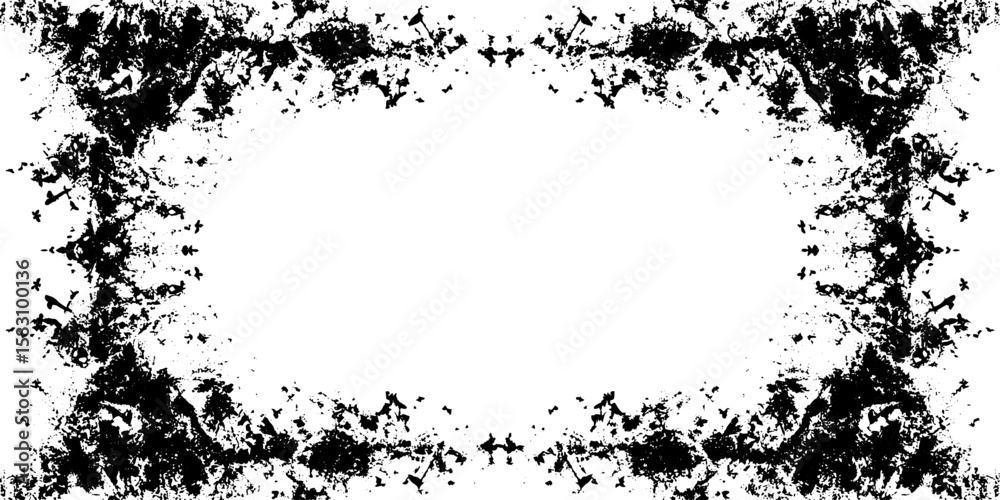 Fototapeta premium Black and white grunge splatter border frame for creative design projects