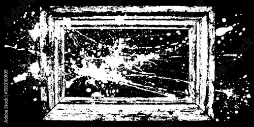 Grunge splatter border frame in black and white for artistic design projects