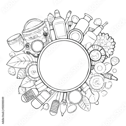 A Creative Composition of Culinary Delights Arranged Around a Central Circle Awaiting Personalized Inscriptions and Artistic Expression