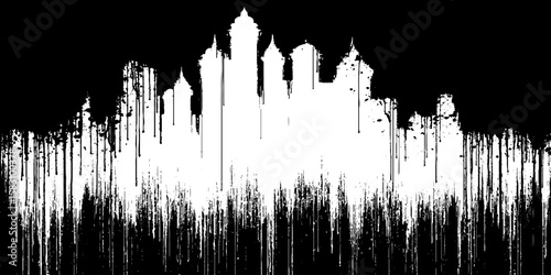 Monochrome urban skyline with dripping abstract pattern for modern art design