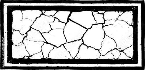 Shattered frame effect with cracks and broken graphic design pattern