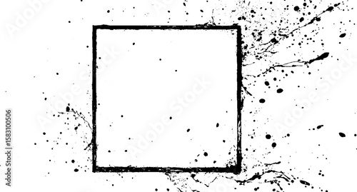 Abstract rough square border with black ink splashes